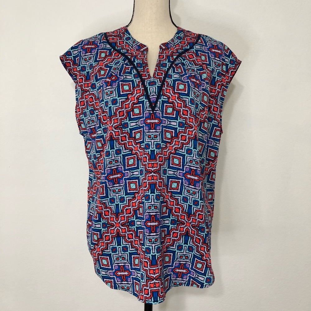 Liz Claiborne Cap Sleeve Colorful Print Blouse Top
